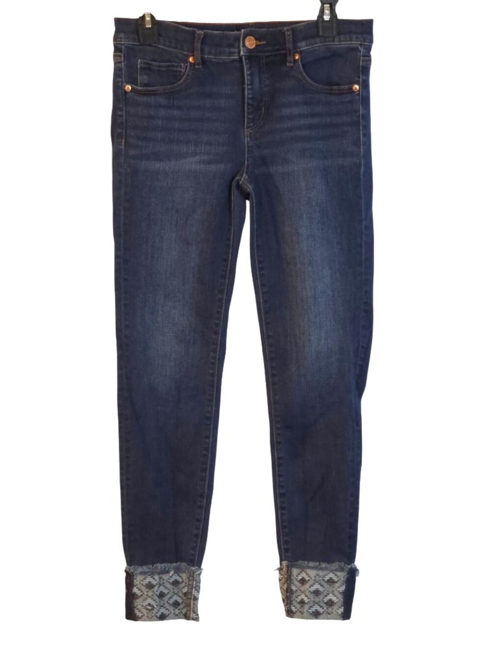 LOFT Modern Skinny Jeans Size 4 Embroidered Cuff Dark Wash Stretch Denim